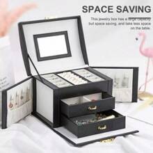 3 Layers Jewellery Boxes Storage Case Drawer Cabinet Earing Necklace Organizer Black Back To School Dormitory Storage - Black - View 4