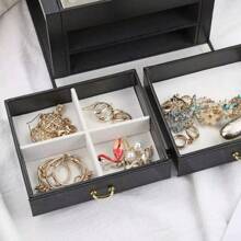 3 Layers Jewellery Boxes Storage Case Drawer Cabinet Earing Necklace Organizer Black Back To School Dormitory Storage - Black - View 5