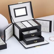 3 Layers Jewellery Boxes Storage Case Drawer Cabinet Earing Necklace Organizer Black Back To School Dormitory Storage - Black - View 3