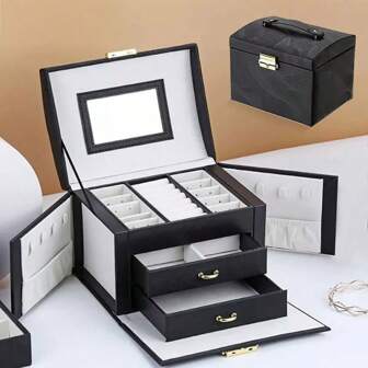 3 Layers Jewellery Boxes Storage Case Drawer Cabinet Earing Necklace Organizer Black Back To School Dormitory Storage