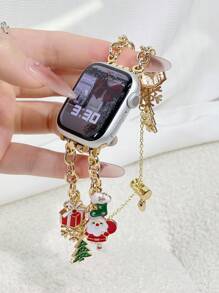 1 件奢华水钻双表带圣诞老人、甜甜圈、雪橇、Apple Watch 表带兼容 Apple Watch Ultra/SE/S10/9/8/7/6/5/4/3/2/1、38/40/41/42/44/45/46/49mm - 金色 - 查看 4