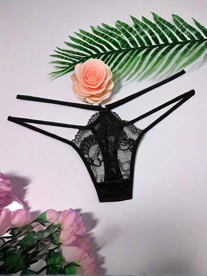 Sexy Lingerie Sexy Lace Sheer Thong Fashionable Transparent Elastic Double Belt Women's Underwear