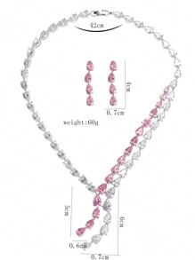 Set de 3 piezas de joyería de estilo europeo y estadounidense con collar y aretes de cobre con circonita, adecuado para vestido de boda, fiesta de noche y uso festivo