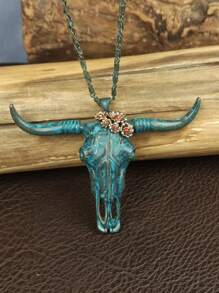 1 pezzo Collana retrò a lunga testa di bue, adatta per occasioni casual, stile unico