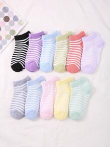 10pairs Children's Baby Girls Non-Slip Toddler Socks Heart Print Crew Socks - Multicolor - View 9