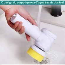 Escova Elétrica de Limpeza 5 em 1 Sem Fio Limpador Multiuso Prático Com Mais Duas Cabeças de Escova - BRANCO - Visão 4