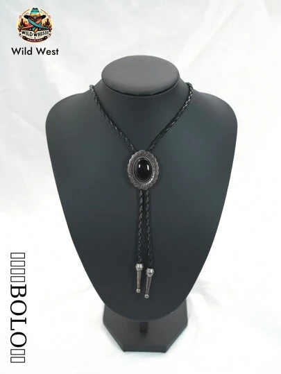 Wild West BOLO Men's Bolo Tie - Black Gemstone Handmade Unique Native American Western Cowboy Leather Tie Men's And Women's Clothing Accessories One Piece