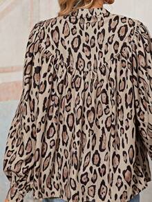 Boho Retro Vintage  90's Khaki Beige Apricot Ruffle V Neck Half Sleeve Loose Top Shirt Blouse - 米色 - 查看 4