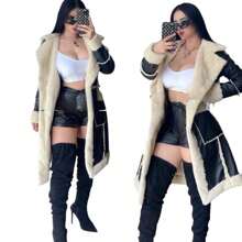 Abrigo largo con borrega - Negro - Ver 1