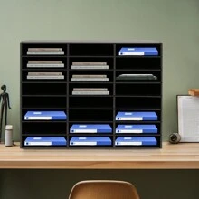 Bandeja para documentos, organizador de literatura de oficina, 3x8 compartimentos, bandeja para cartas de escritorio A4, 73,7x30,2x59,6 cm, sistema de almacenamiento con compartimentos, soporte para archivos de escritorio para el hogar, la oficina y el aula - Negro - Ver 6