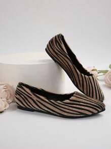 Women Knitted Flat Shoes Breathable Knit Flat Shoes, Elegant Striped Pointed Toe Formal Shoes, Lightweight Slip-On Shoes, Gray