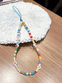 Customized Phone Lanyard, Fashion Colorful Rice Bead & Letter Bead Phone Strap, Personalized With Name, Slogan, Location, Date, Suitable As Birthday, Anniversary, Daily Wear Gift