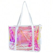 Toteprint Bolsa tote transparente arco-íris, alça de bolsa com zíper para trabalho, plástico transparente, transparente, feminina