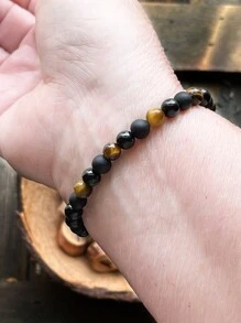 6mm Triple Protection Bracelet, Tiger Eye, Black Onyx & Black Tourmaline Beads, Abundance & Prosperity Powerful Protective Meditation Jewelry,Gifts For Him Or Her - Multicolor - View 2