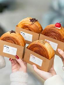 10 件装牛皮纸蛋糕盒烘焙婚礼面包托盘纸质吐司盒蛋糕盒食品容器贴纸不含 - 彩色 - 查看 9