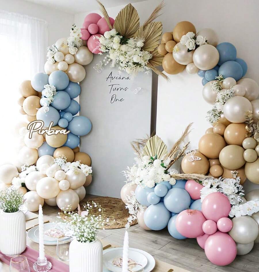 Dusty Rose Brown Balloon Garland Blue Pink Balloons Double Stuffed Tan White Sand Balloon Latex Pastel Balloons Arch Kit For Birthday Gender Reveal Wedding Party Decoration - Dusty Blue - View 1