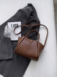 1 geantă de tote PU cu cataramă minimalistă la modă cu eșarfă, potrivită pentru uz zilnic