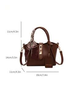 1 geantă de tote PU cu cataramă minimalistă la modă cu eșarfă, potrivită pentru uz zilnic