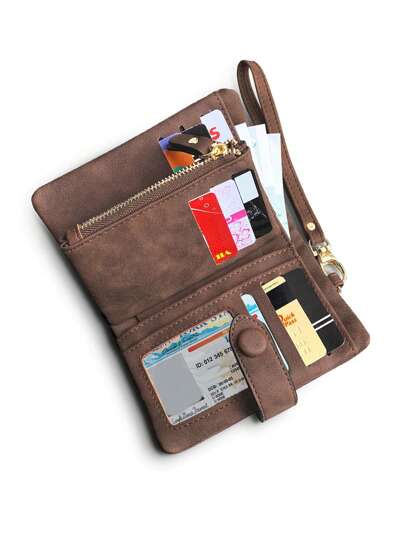 MIYIN Portemonneetje met knoopdecoratie, compacte portemonnee met ID-venster voor dames, mini ultradunne, lichtgewicht, meerlaagse draagbare portemonnee voor contant geld en creditcards, zakelijk jubileumcadeau, Valentijnsdagcadeau, verjaardagscadeau voor vrouwen, dames en meisjes