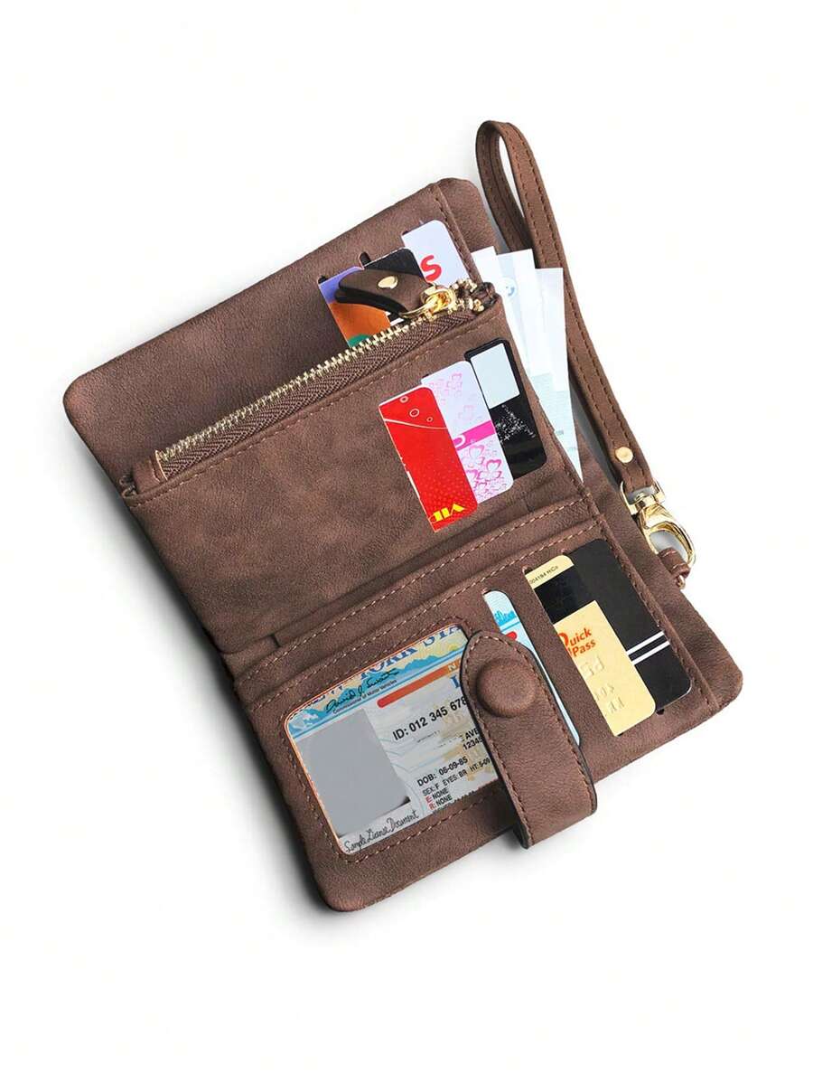 MIYIN 纽扣装饰零钱包，小巧对折带证件窗口女士钱包，迷你超薄轻便多层便携式现金信用卡夹，商务周年纪念日情人节生日礼物，适合女性、女士、女孩