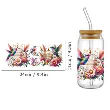 5pcs Watercolor Hummingbird UV DTF Decal Set For 16oz Libbey Cups - Waterproof, Scratch-Resistant DIY Stickers With 3D Crystal Effect, Self-Adhesive For Easy Cup Customization - Multicolor - View 2