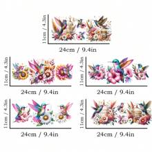 5pcs Watercolor Hummingbird UV DTF Decal Set For 16oz Libbey Cups - Waterproof, Scratch-Resistant DIY Stickers With 3D Crystal Effect, Self-Adhesive For Easy Cup Customization - Multicolor - View 9