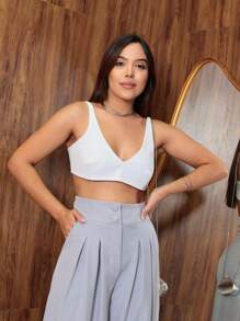 Elegant High Waisted Wide Leg Pants With Double Button Front Pleats And Pockets - Chic Women's Fashion - Grey - View 3