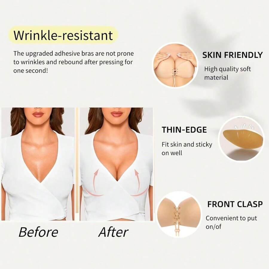 Lala Goddess Cleavage Enhancing Feather Wing Invisible Adhesive Bra Strapless Backless Bra Cups For Dresses, Gowns - Black - View 1