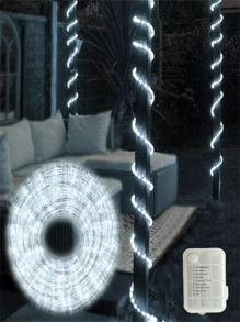 1 Stück LED Seilleuchte für den Außenbereich, dekorative Außengartenbeleuchtung, batteriebetrieben mit 8 Beleuchtungsmodi, geeignet für Hochzeiten, Innen- und Außendeck, Schwimmbäder, Brücken, Dachvorsprünge, Landschaftsbeleuchtung und Baumdekorationen - Batteriefach - Übersicht 2