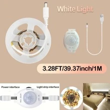 1 Stück 5V LED Lichtband mit Bewegungssensor-Regler - USB-betrieben, Länge wählbar (1m - 5m), 120° Erfassungsbereich, einstellbare Dauer, perfekt für Küche, Schlafzimmer, Treppenhaus, Wohnzimmer, Garderobe - abschneidbar und platzsparend