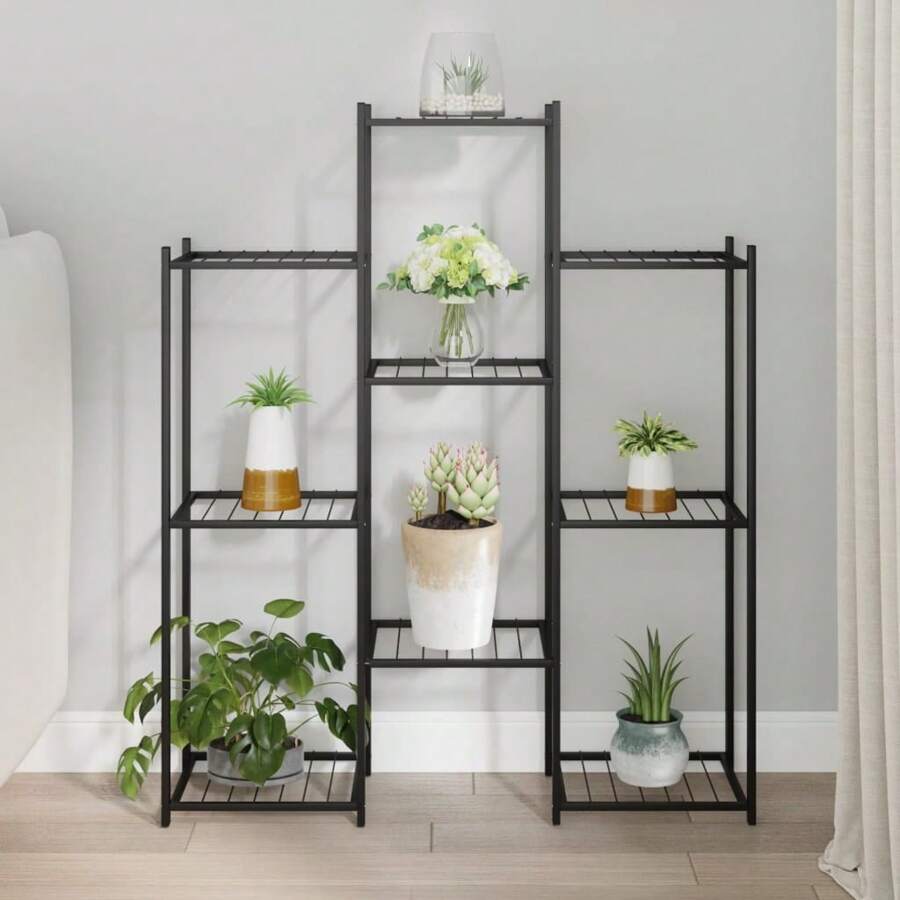 Stylish Black Iron Corner Plant Shelf - Elegant Flower Stand And Display Rack Multifunctional Storage Shelf & Home Decor Organizer Dimensions 32.7 X 9.8 X 39.4 Inches - Black - View 1