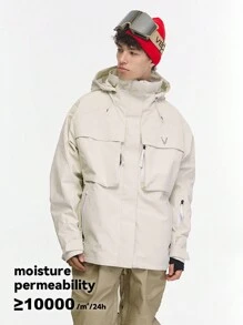 VECTOR MOTION 专业加厚连帽滑雪服，男女通用，保暖，弹性好，防寒，防风，防水，耐磨，透气，适合单板/双板滑雪，白色 - 白色 - 查看 5
