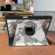 Khe cắm bút + Ốp lưng iPad Pro 2024 xoay 720° 13 inch/5/6/Pro 1st 2nd/7th /Air 2024 4th 5th Gen/8/9th Gen/4th 10th Generation Lỗ logo chống sốc bằng da PU họa tiết da báo thời trang Ốp lưng iPad - màu đen - Xem 8