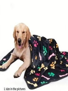 1 Stück schwarze, weiche Fleece Haustier Decke mit Pfoten Muster Muster, Ganzjährig verwendbar für Hunde und Katzen