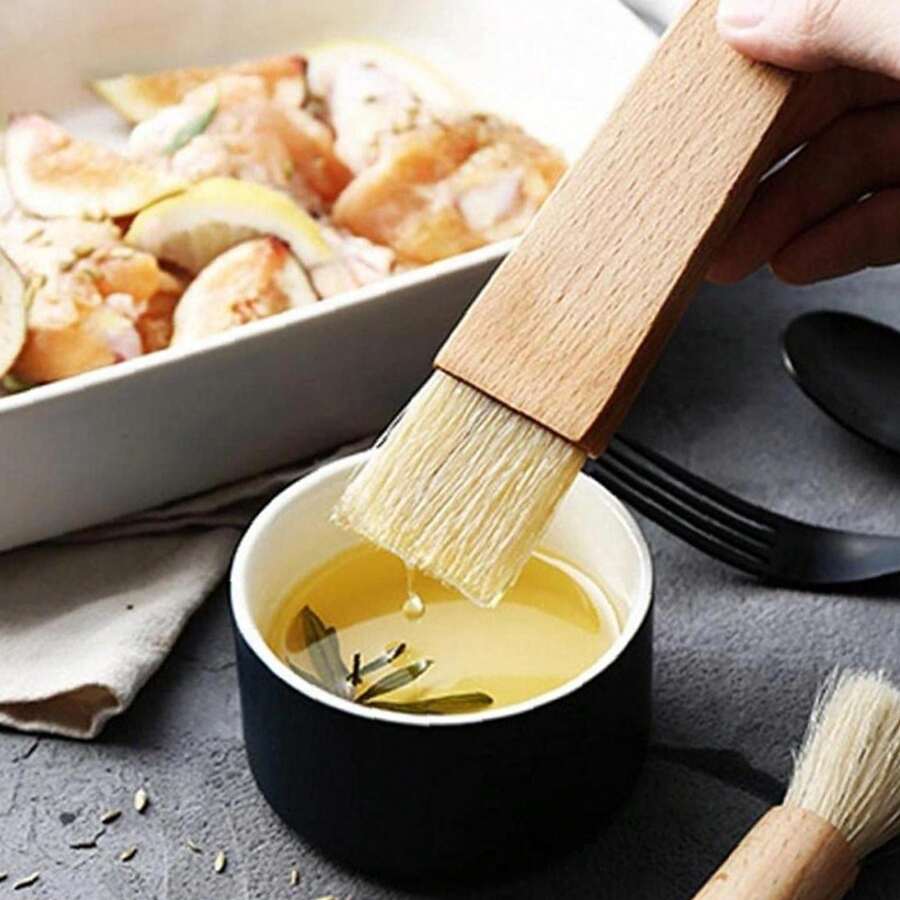 1 件装厨房油刷烧烤刷带木柄糕点搅拌刷家庭烘焙烹饪工具