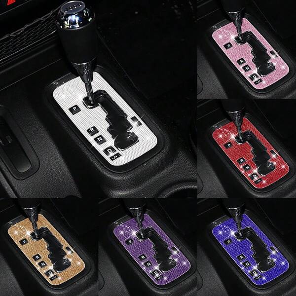 1 pieza Pegatina decorativa con cristales brillantes para caja de cambios de coche, accesorio interior para automóvil femenino