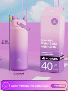 Bình nước cách nhiệt 40 Oz có nắp ống hút và vòi 2 trong 1, giữ lạnh 24 giờ, chống rò rỉ, bình nước bằng thép không gỉ hai lớp dùng cho thể thao, phòng tập thể dục, du lịch và trường học - Màu gradient màu hồng và tím - Xem 4