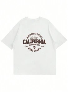 2025 Men's Casual Letter Print Short Sleeve T-Shirt For Summer - White - View 5