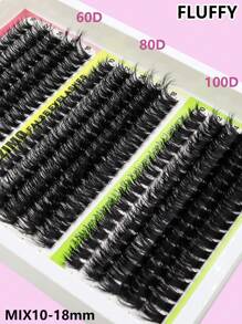 15 Rows 290pcs CC/D/DD Black Cluster Lashes, 60D+80D+100D Fluffy Style, Hot Melt, Faux Mink Eyelashes 0.07, Mixed Length 10-18mm Extra Long & Dense Segmented False Eyelashes