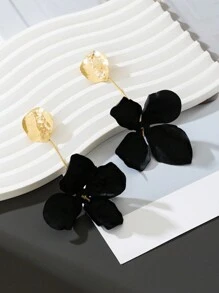1 Par de Brincos Elegantes com Pingente Floral Preto Vintage Texturizado, Presente de Casamento/Dia dos Namorados para Namorada - Preto - Visão 2