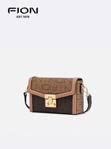 FION Crossbody Bag Medium Shoulder Bag For Women Leather Purse In Color-Block Canvas Fashion Handbag,Turn-Lock Closure FAAFJKW002