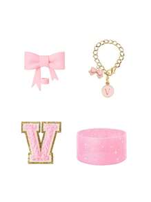 4 pièces/set spécialement conçu pour les accessoires de tasse, 1 pièce couvercle de paille en silicone avec nœud rose, 1 pièce de charme de poignée avec lettre d'identification, 1 pièce d'autocollant de lettre auto-adhésif, 1 pièce de manchon de tasse. Accessoires de tasse, couvercles de paille avec nœud de 0,4 po/10 mm compatibles avec les gobelets de 30 et 40 oz (rose) - Rose bonbon - Voir 22