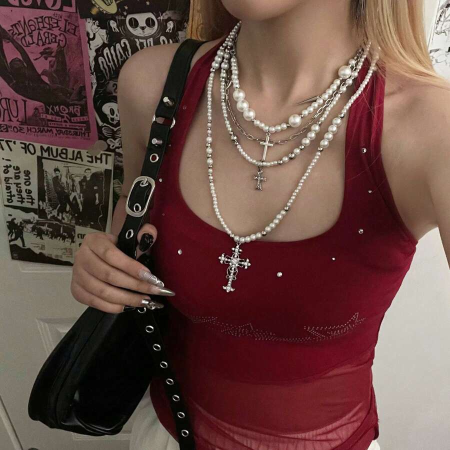 Vòng cổ ngọc trai nhiều lớp cao cấp, ngọt ngào và mát mẻ, hot girl, vòng cổ dài và ngắn cho phụ nữ - ngọc trai - Xem 1