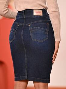 Kit 2 Women's Evangelical Anagrom Jean Skirts With Double Button Waistband