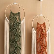 1 szt. ręcznie tkany bambusowy obręcz frędzle liść łapacz snów wiszący na ścianie, gobelin z włókna do salonu, sypialni, dekoracji ściennych, gobelin ścienny