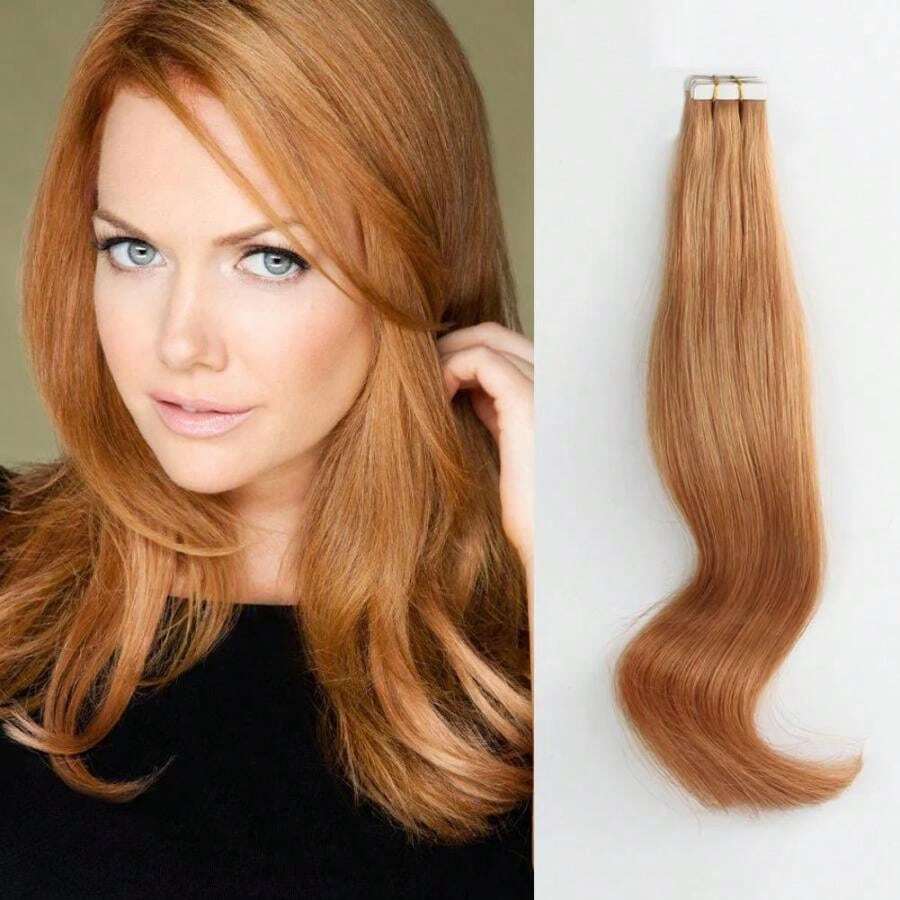 #27 Natural Style Human Hair High Quality Tape In Hair Extensions, Tape Adhesive Straight Hair Extensions For Women, 20 Pcs/Package, Ultra-Thin & Undetectable For A Flawless Look, Ideal For Date Nights, Holidays & Celebrations, Soft & Silky For A Natural Blend, Stays For Weeks, #1B, #2, #4, #613, #99J, #27, #4P27, #60, #8 - S27 - 查看 1