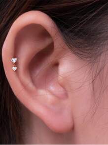 EleRunis 1 pièce Boucles d'oreilles en argent sterling 925 avec double boucle amoureuse incrusté, dos plat, pour cartilage, hélix, piercing. Bijoux raffinés pour le port quotidien, mariage, fête, fiançailles, anniversaire, Saint-Valentin
