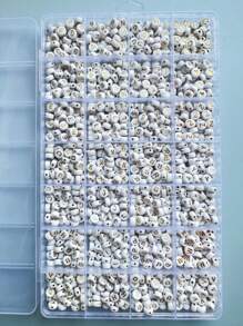 1 盒 ~1400 件 4*7 毫米白色底座黑色/金色压克力圆形字母珠，A-Z，DIY 珠宝制作，28 种款式亚克力字母珠，心形珠子，适用于手链 - 白色 - 查看 4