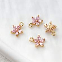 5 件 18K 镀金铜紫水晶锆石小花形 DIY 珠宝吊坠 - 彩色 - 查看 4