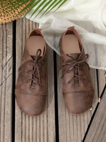 Giày bệt buộc dây mùa thu cho nữ, giày lười mũi tròn nhẹ, mềm mại, thoải mái, phù hợp để mang hàng ngày - màu nâu - Xem 7